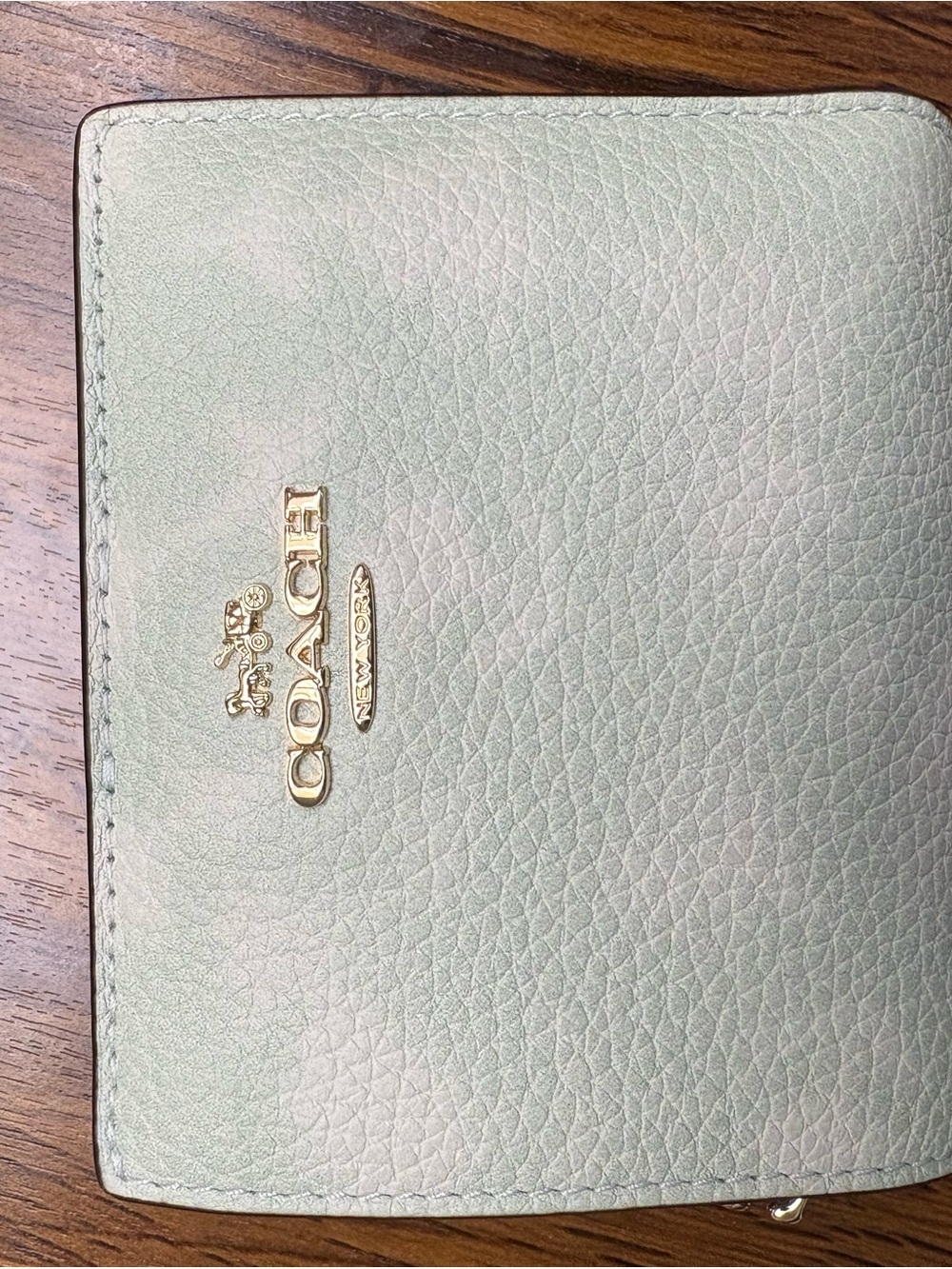 Coach Pebble Leather Small Wallet in Mint Green with Gold Logo